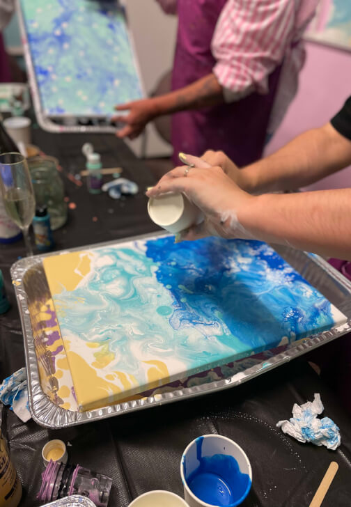 Beachy Acrylic Pour Painting and Sip - Fluid Art Class Melbourne