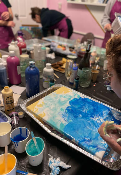 Beachy Acrylic Pour Painting and Sip - Fluid Art Class Melbourne