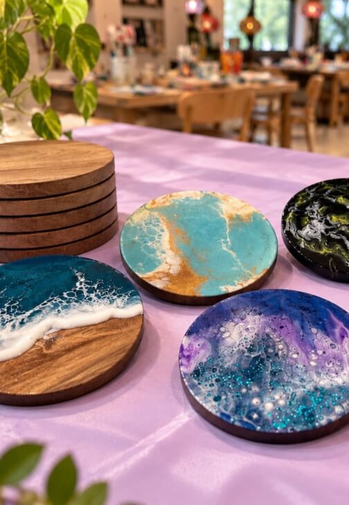 Resin Art Class Melbourne: Cheeseboards and Coasters