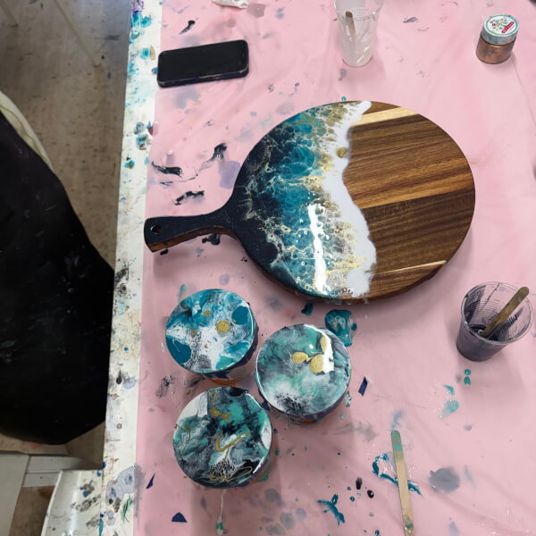 Resin Art Class: Cheeseboard and Coasters review by Johanna Toms - Sydney